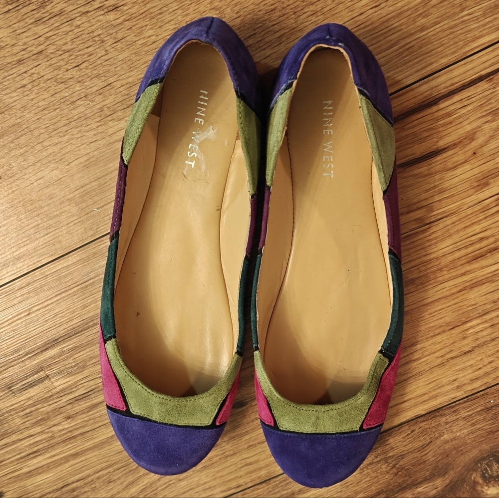 Suede Patchwork Ballet Flats Nine West Womens 8 Y2K Funky Leather Statement Boho - Picture 4 of 9